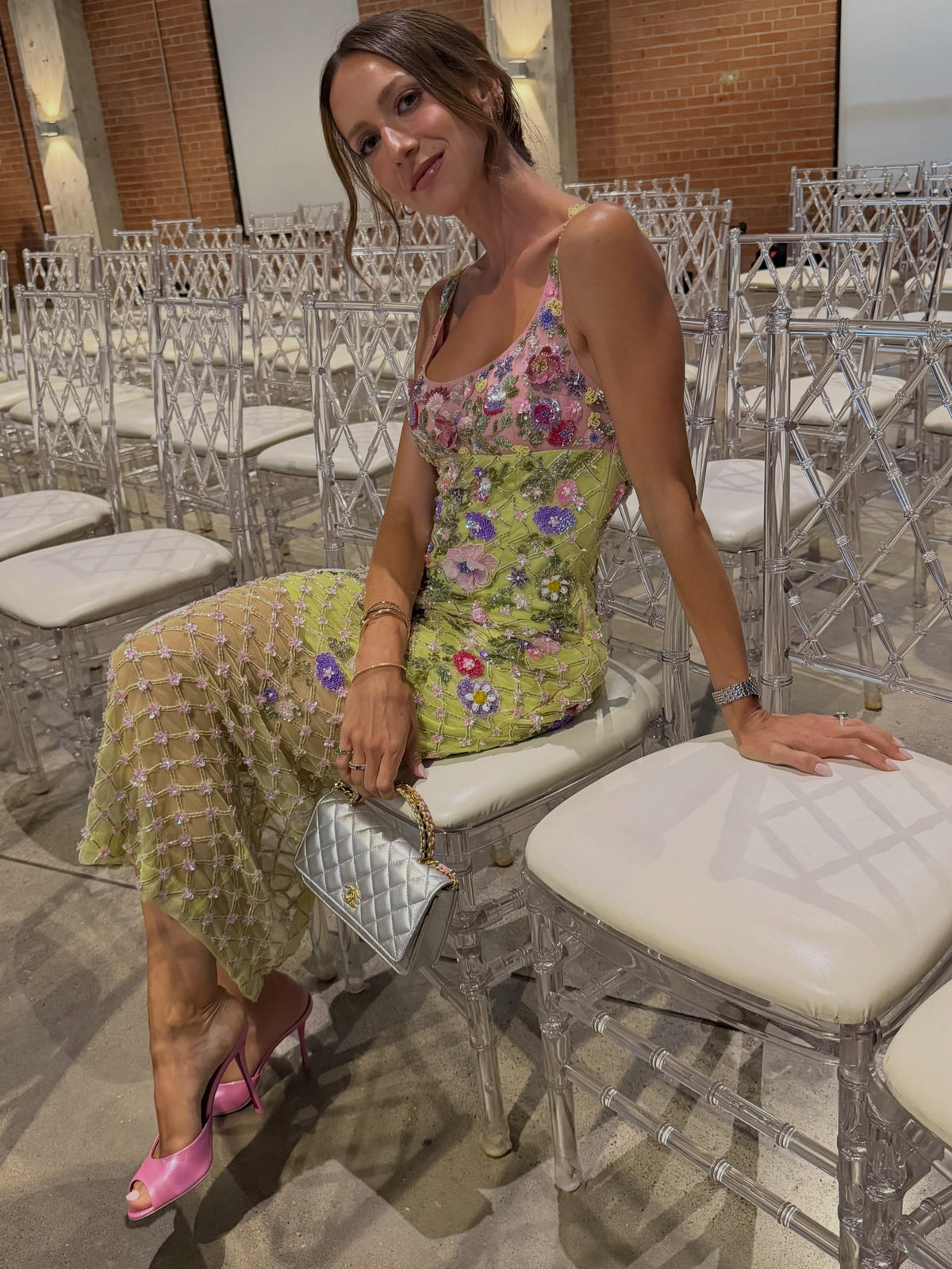 Floral Embellished Mesh Cocktail Dress