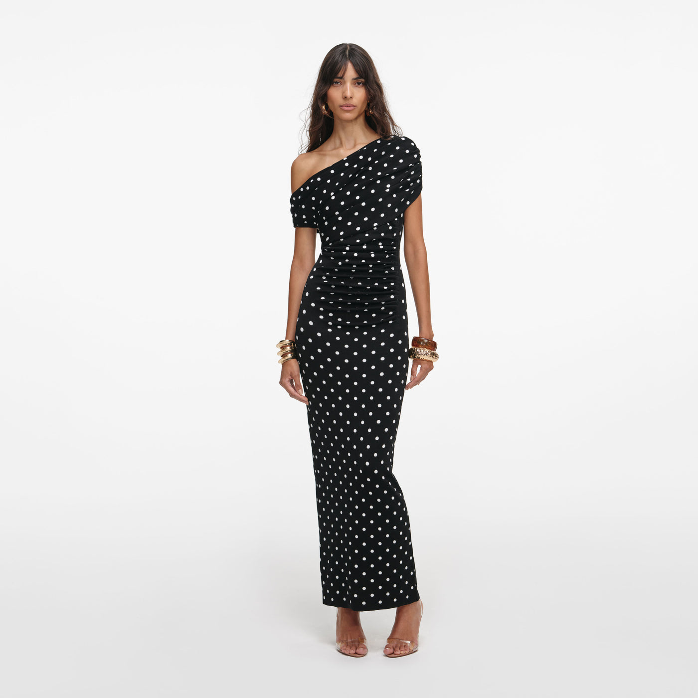 Self portrait Polka Dot Draped Knit Midi Dress