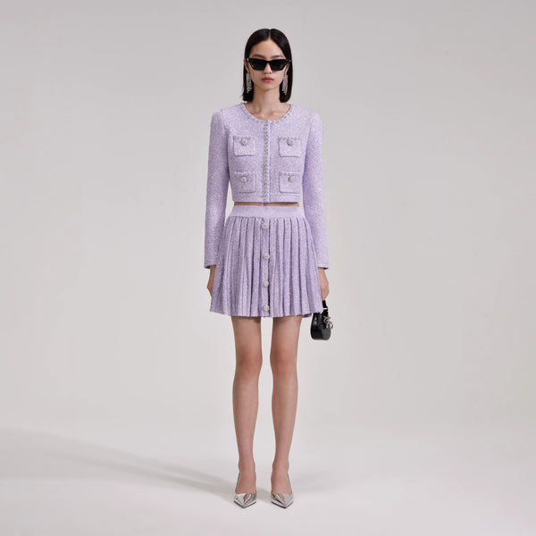 Self Portrait Lilac Skirt And Cardigan Set Mini Purple