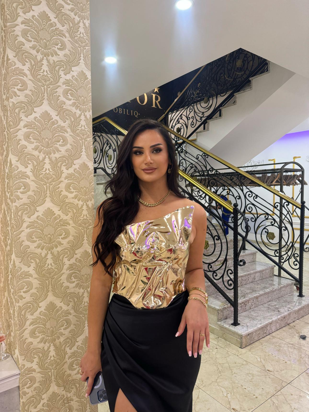 Two Piece Skirt with wet effect hard Corset