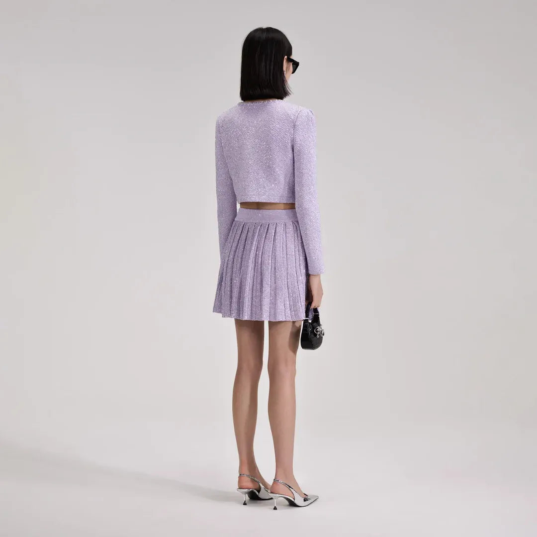 Self Portrait Lilac Skirt And Cardigan Set Mini Purple