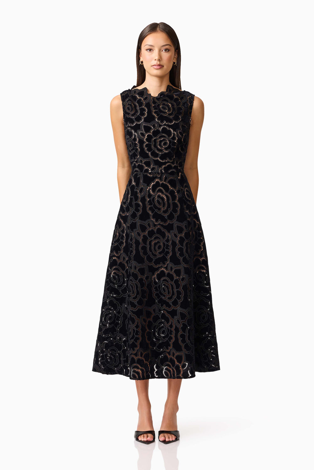 Eliatt Eris Fit & Flare Midi Dress in Black