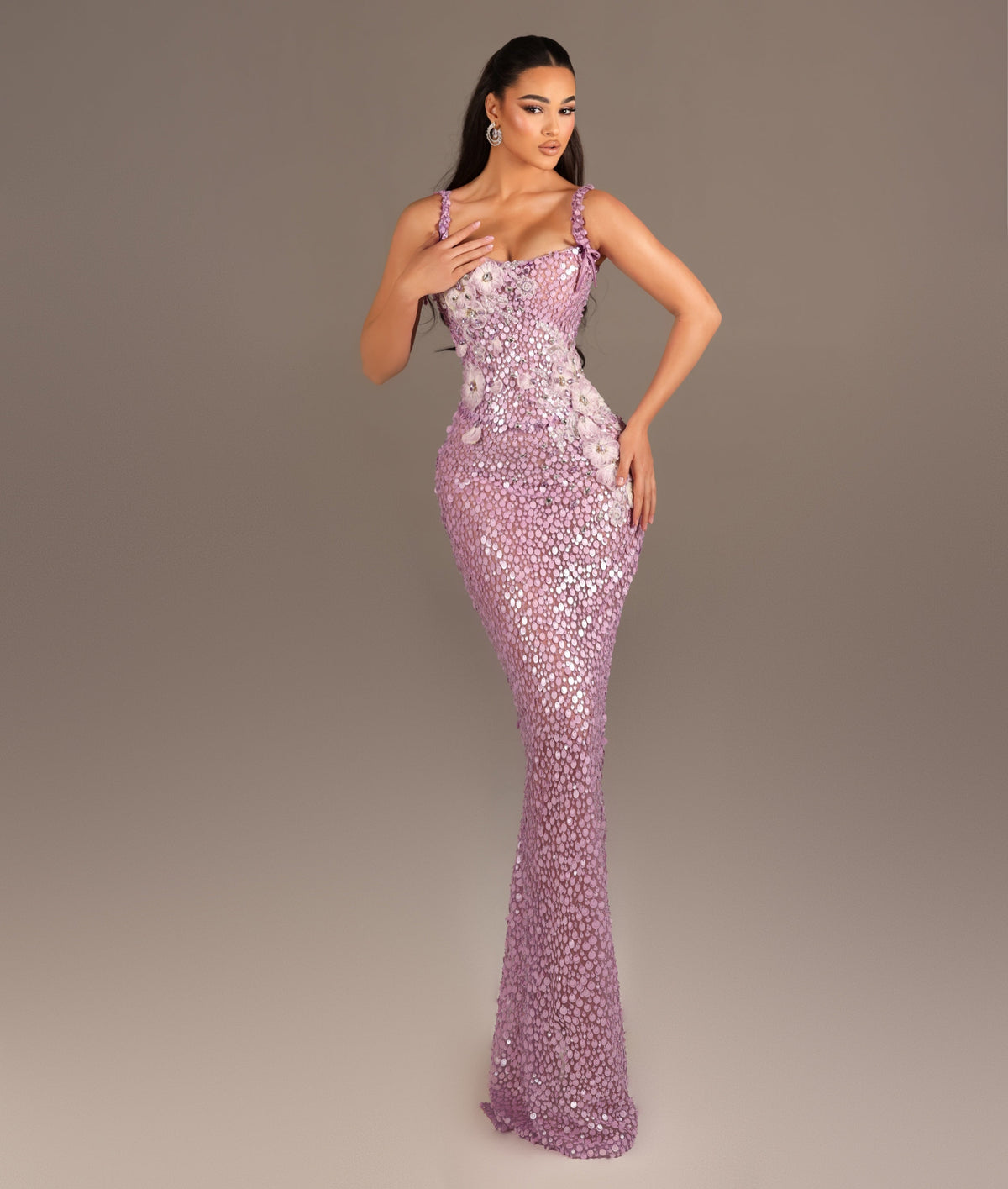 Walone Tesa - Fitted Evening Gown with 3D Floral Embellishment