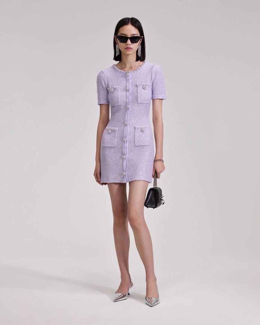 Self Portrait
Sequined Knit Mini Dress W/Crystals