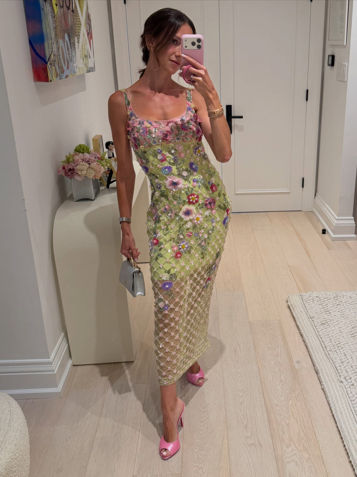 Floral Embellished Mesh Cocktail Dress