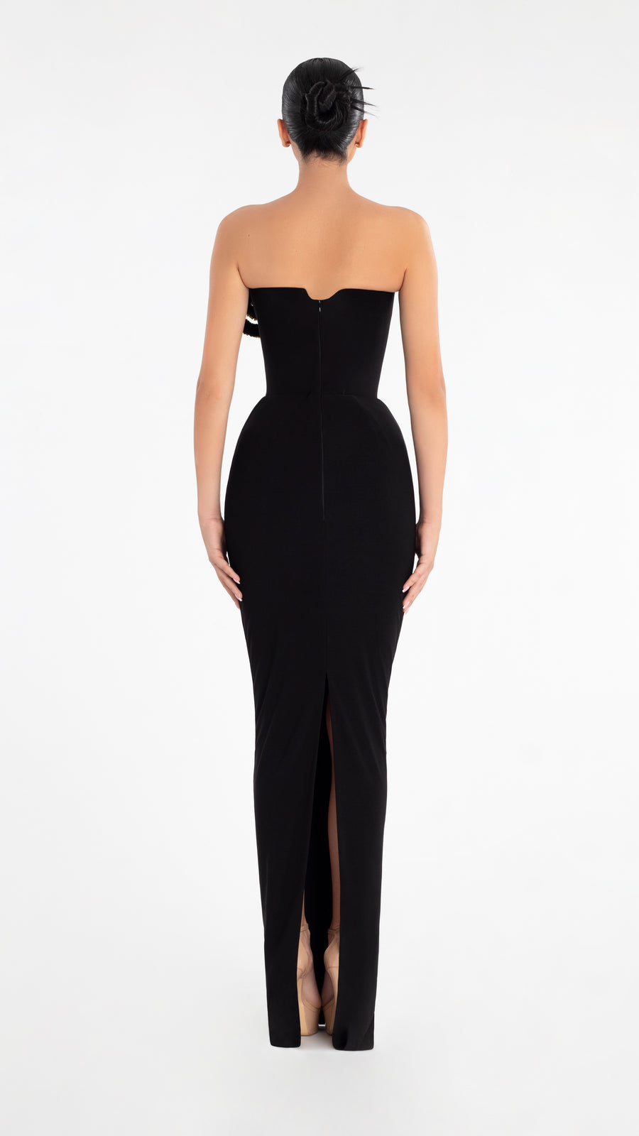 Albina Dyla Black Evening Dress with Gold Embellishment