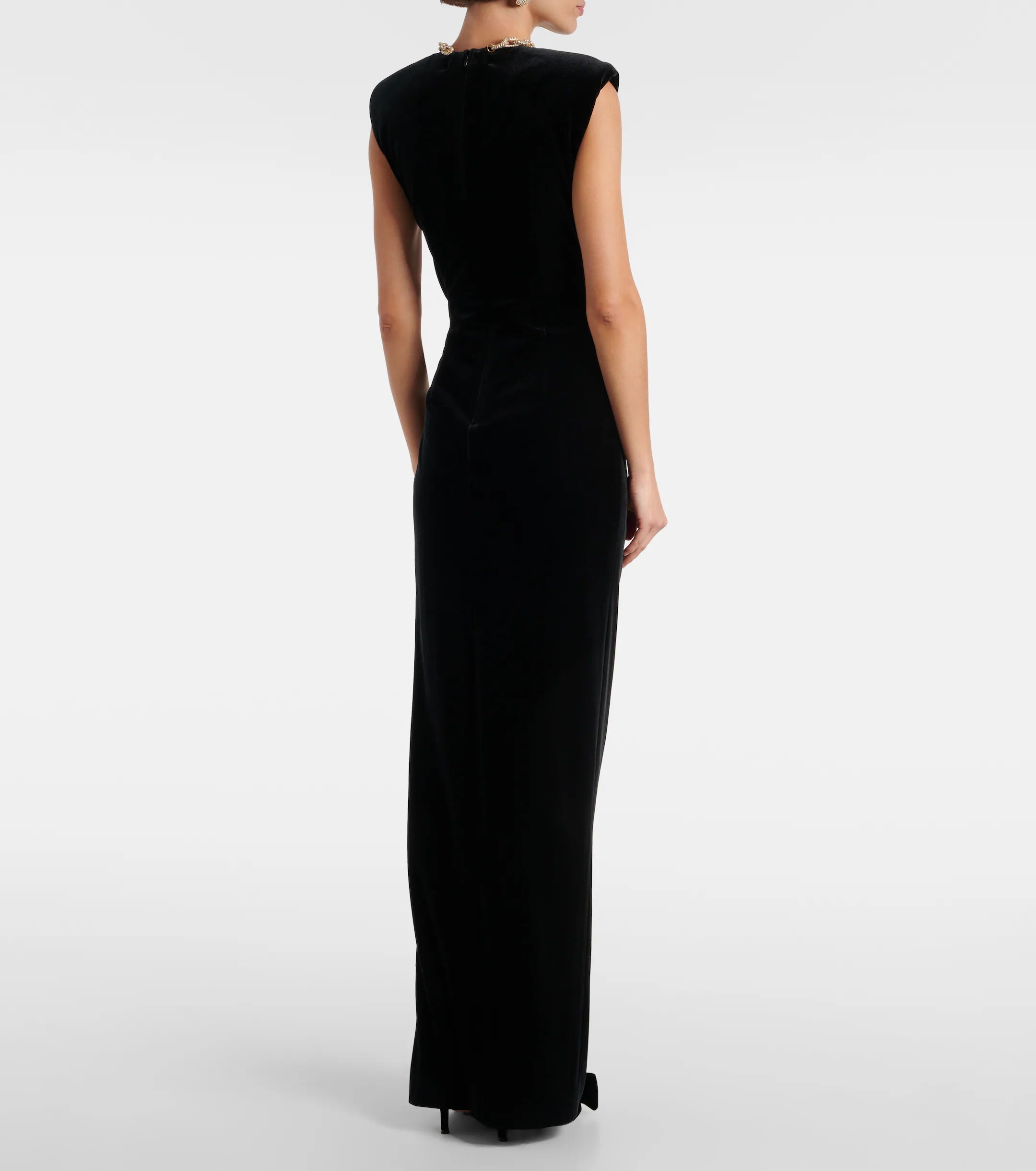 Self Portrait Embellished Chain-Detail Velvet Maxi Dress
