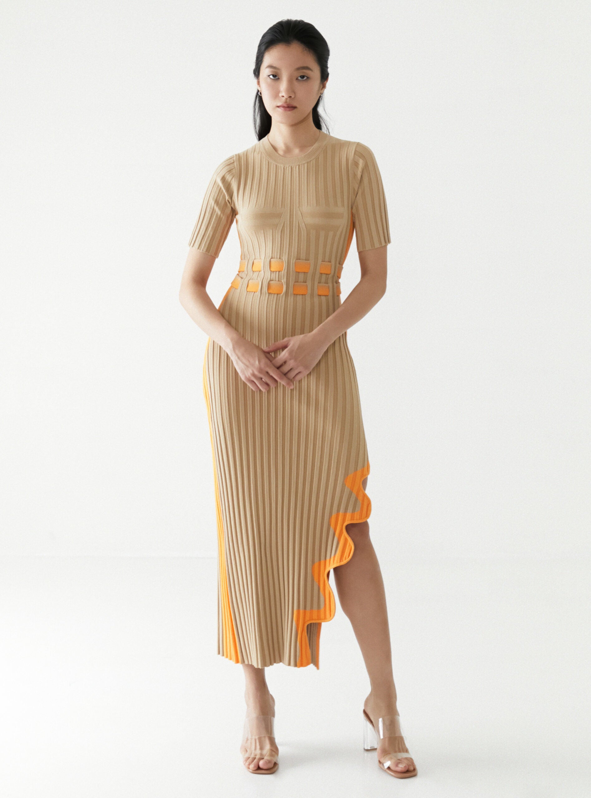 Ph5 Jodie Pleated Long Dress With Wavy Side Slit