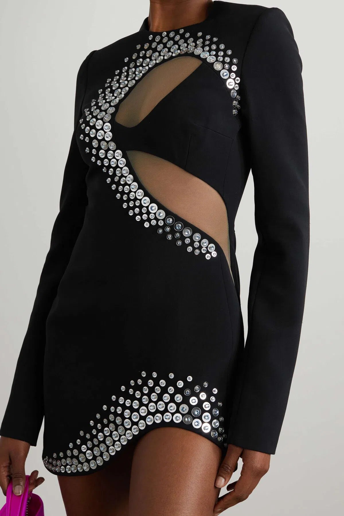 David Koma Black Embellished Tulle Paneled Dress