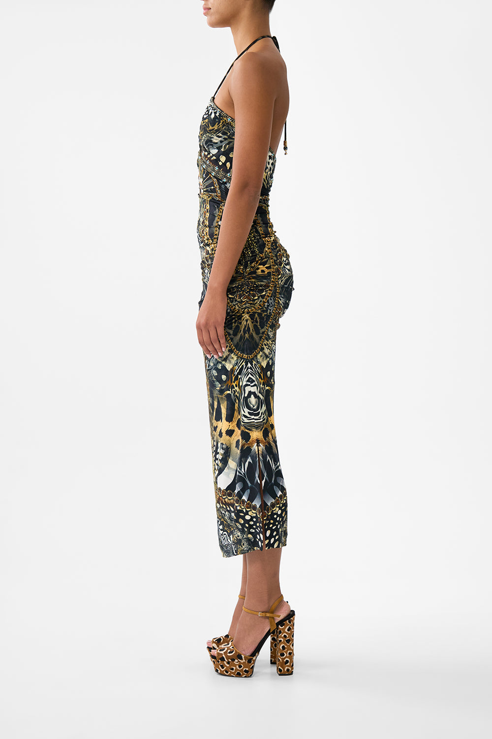 Camilla cut out sleeveless jersey halter neck dress