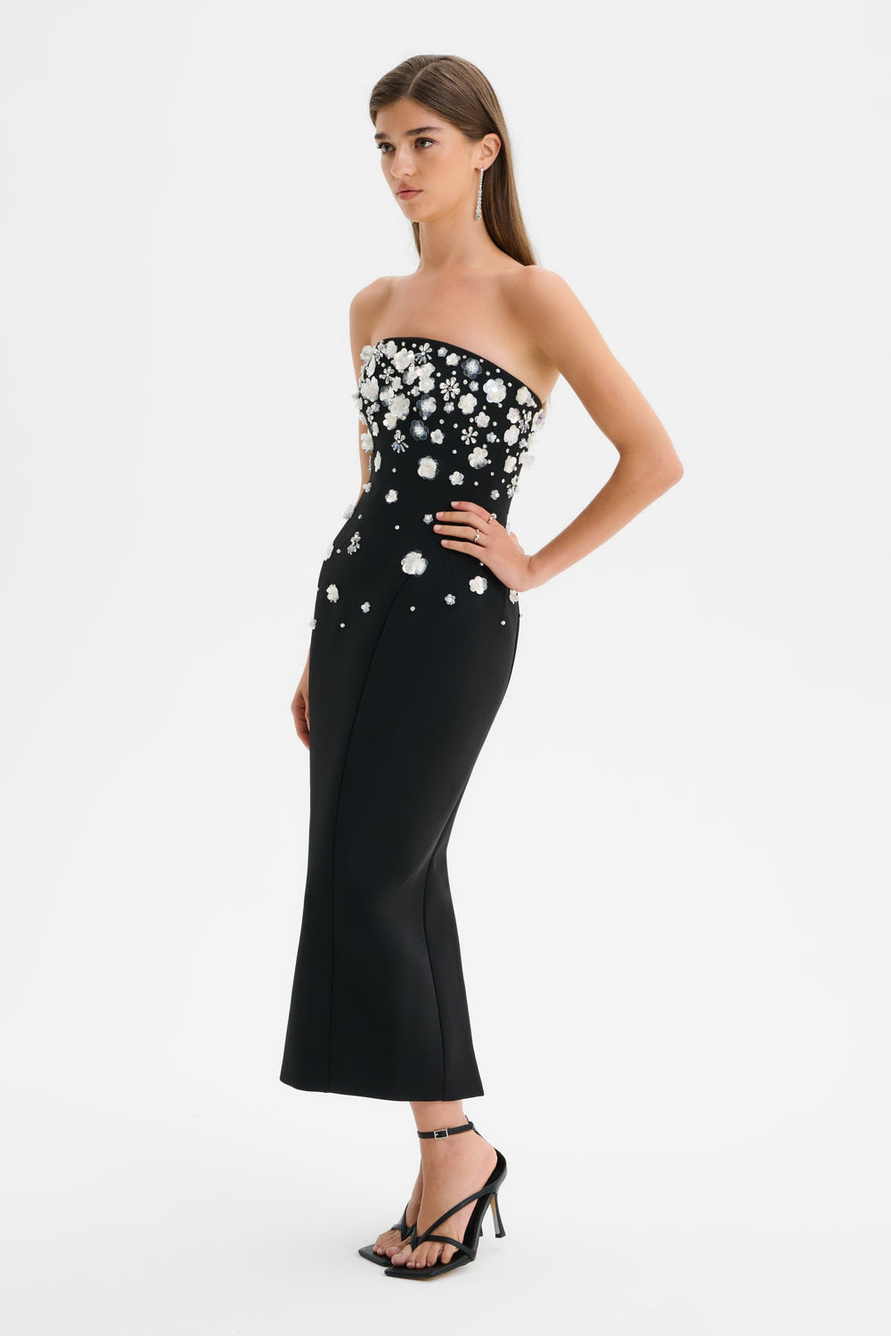ANAIS Ombre Embellished Strapless Midi Dress in Black