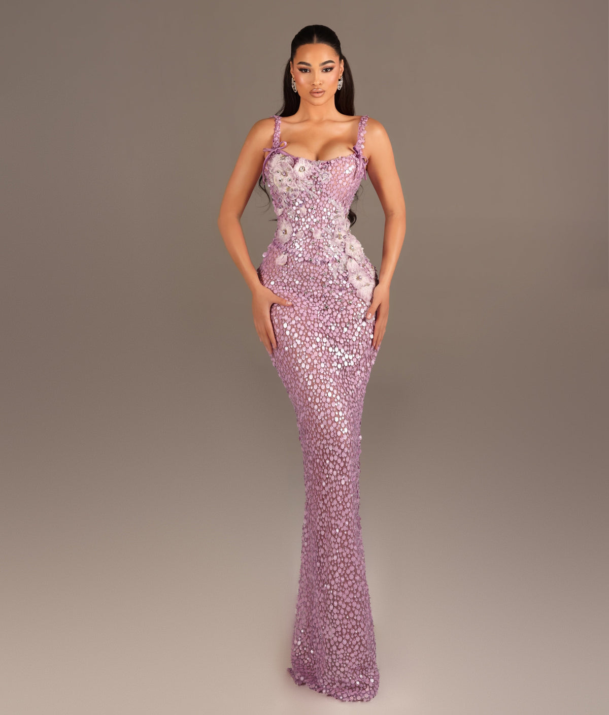 Walone Tesa - Fitted Evening Gown with 3D Floral Embellishment