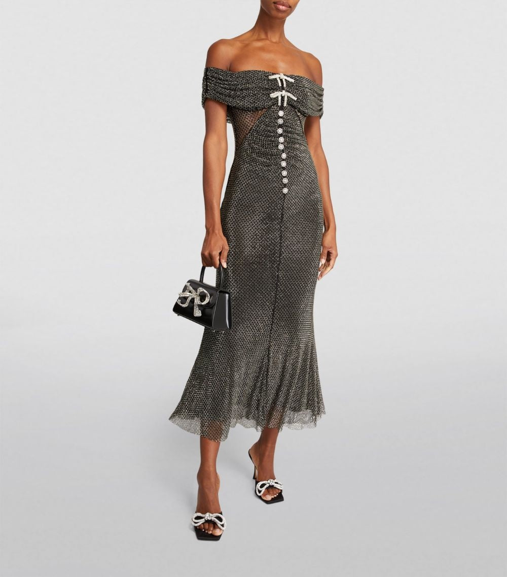 Self Portrait Diamante Midi Dress in Black