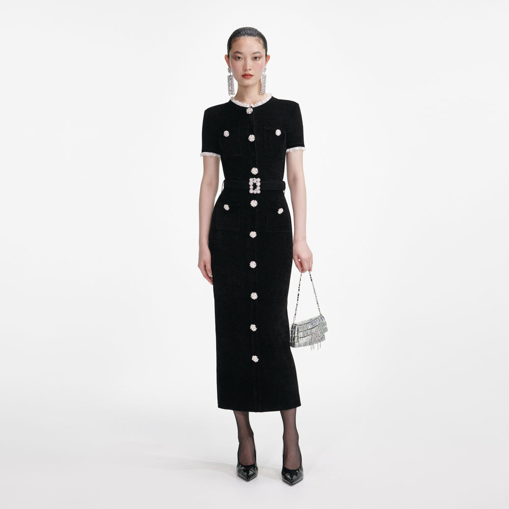 Self Portrait Black Chenille Knit Midi Dress