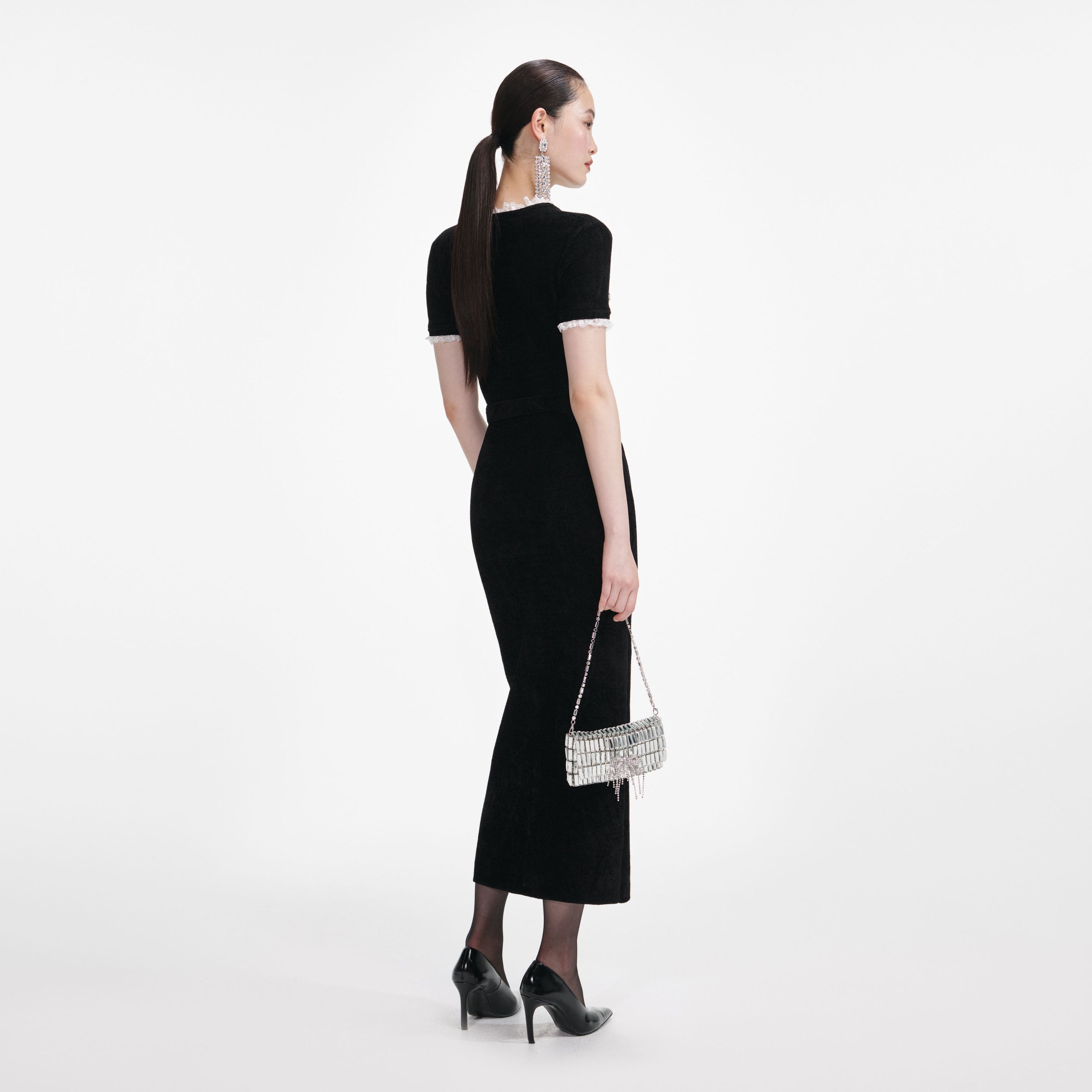 Self Portrait Black Chenille Knit Midi Dress