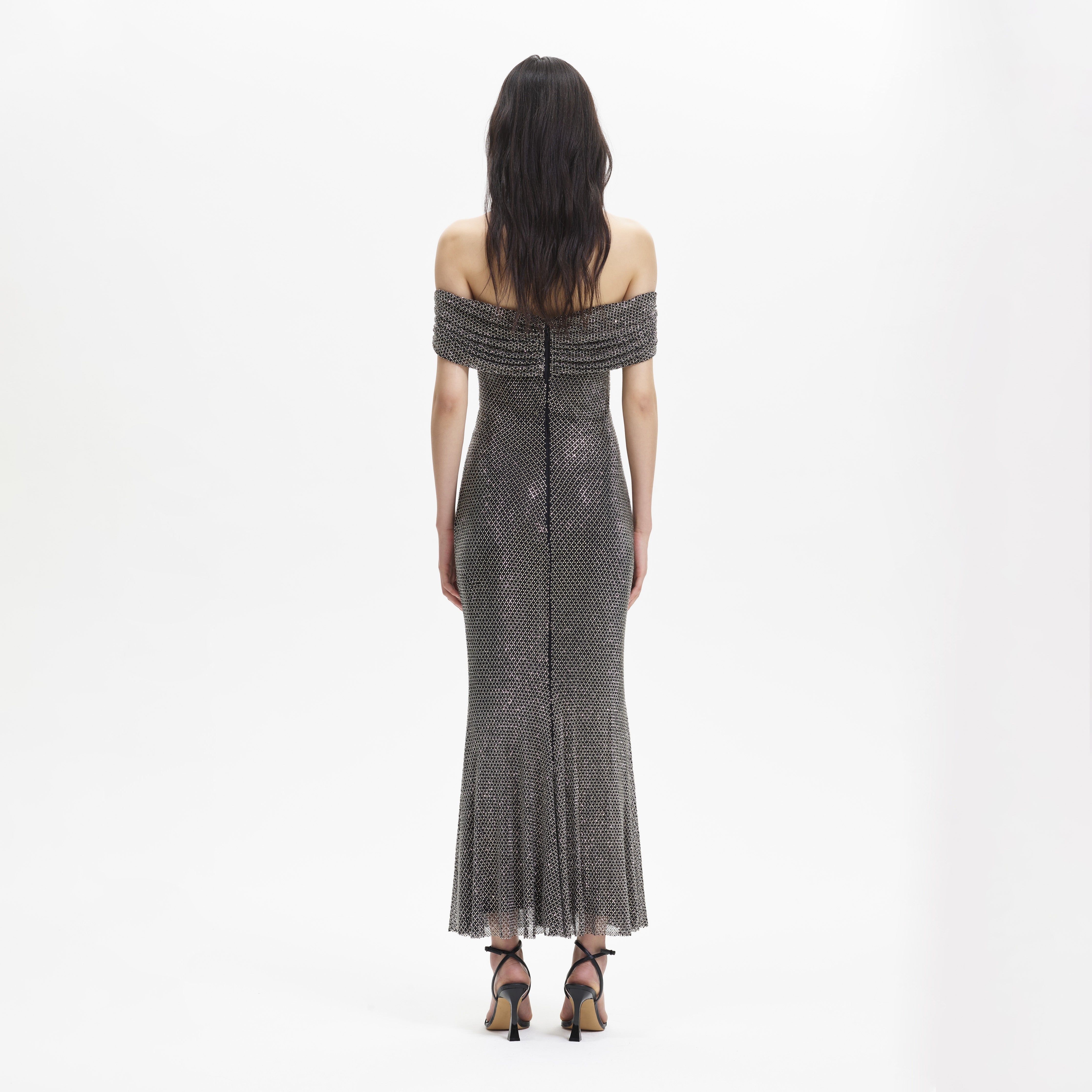 Self Portrait Diamante Midi Dress in Black