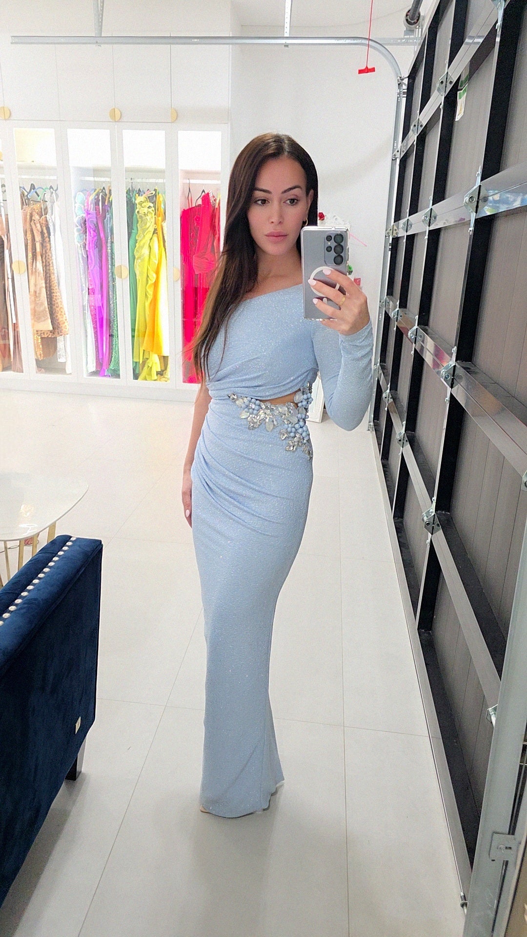 Ablina Dyla Crystal-Embellished One-Sleeve Gown