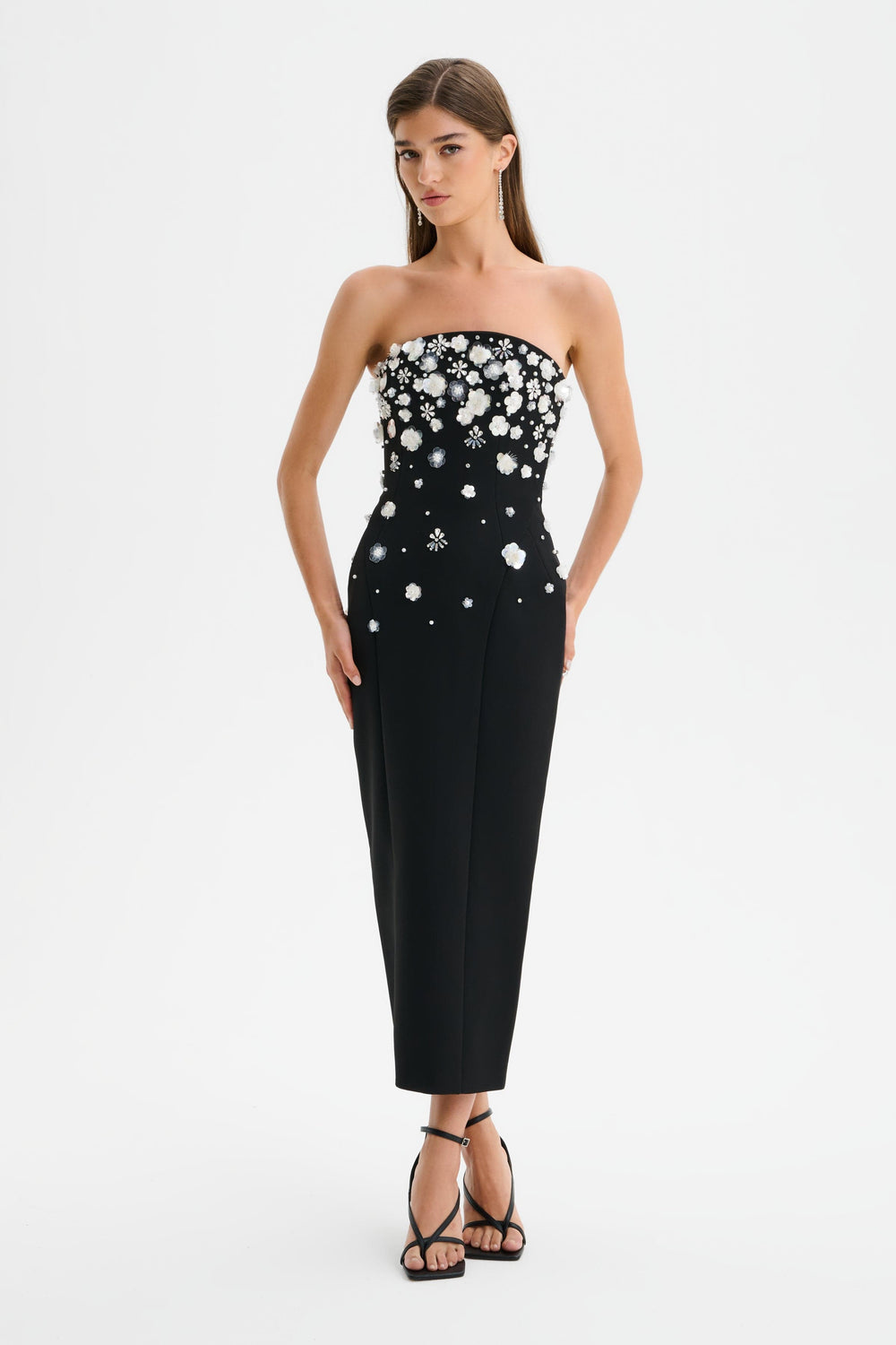 ANAIS Ombre Embellished Strapless Midi Dress in Black